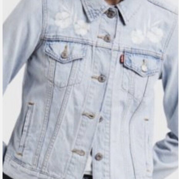 Levi's® light wash with floral embroidery Original Trucker Jacket Size XL - Picture 1 of 10